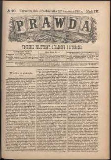 Prawda : tygodnik polityczny, społeczny i literacki, 1884, R. 4, nr 40