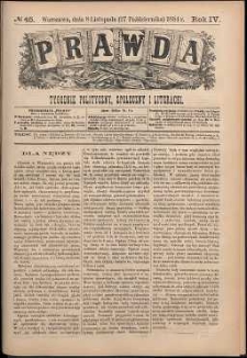 Prawda : tygodnik polityczny, społeczny i literacki, 1884, R. 4, nr 45