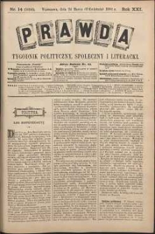 Prawda : tygodnik polityczny, społeczny i literacki, 1901, R. 21, nr 14