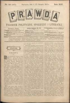 Prawda : tygodnik polityczny, społeczny i literacki, 1901, R. 21, nr 33