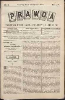 Prawda : tygodnik polityczny, społeczny i literacki, 1900, R. 20, nr 3