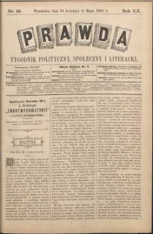 Prawda : tygodnik polityczny, społeczny i literacki, 1900, R. 20, nr 18