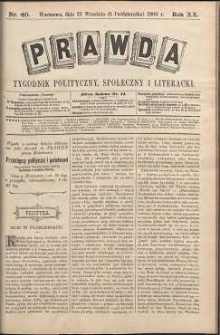 Prawda : tygodnik polityczny, społeczny i literacki, 1900, R. 20, nr 40