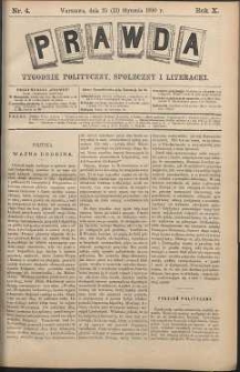 Prawda : tygodnik polityczny, społeczny i literacki, 1890, R. 10, nr 4