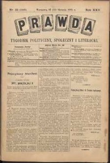 Prawda : tygodnik polityczny, społeczny i literacki, 1905, R. 25, nr 33