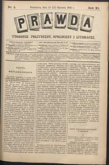 Prawda : tygodnik polityczny, społeczny i literacki, 1891, R. 11, nr 4