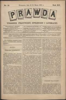 Prawda : tygodnik polityczny, społeczny i literacki, 1892, R. 12, nr 12