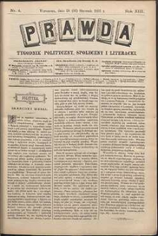 Prawda : tygodnik polityczny, społeczny i literacki, 1893, R. 13, nr 4