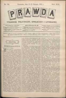 Prawda : tygodnik polityczny, społeczny i literacki, 1893, R. 13, nr 33