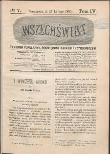 Wszechświat : Tygodnik popularny, poświęcony naukom przyrodniczym, 1885, T. 4, nr 7