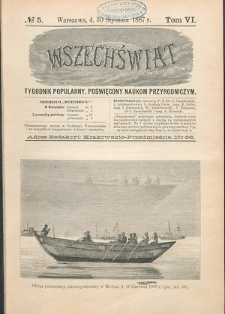 Wszechświat : Tygodnik popularny, poświęcony naukom przyrodniczym, 1887, T. 6, nr 5